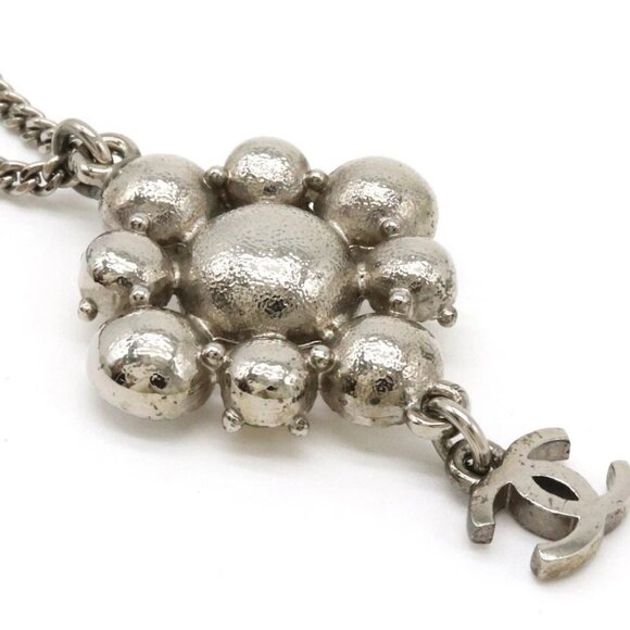 CHANEL CC Logo Rhinestone Dangle Necklace 18" Silver Tone Auth C11V w/Box - Picture 10 of 16